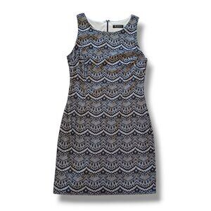 Guess Women's Dress Navy Blue White Lace Sleeveless Sheath Knee Length Size 12